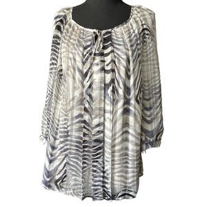 Sara Michelle Semi-Sheer V-Neck Blouse Zebra Animal Striped Lined Women's 1X
